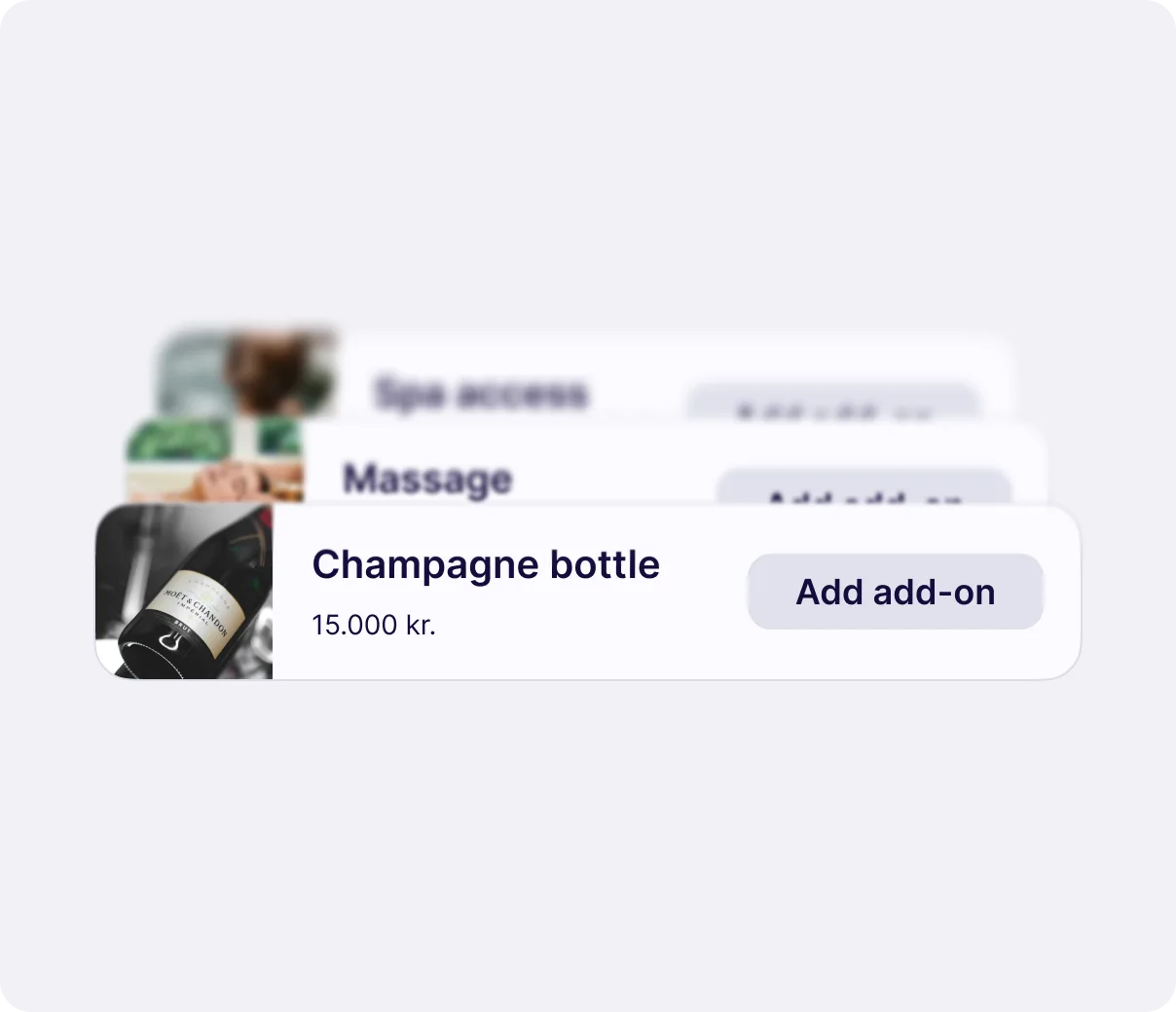 Checkout flow showing a champagne bottle add-on