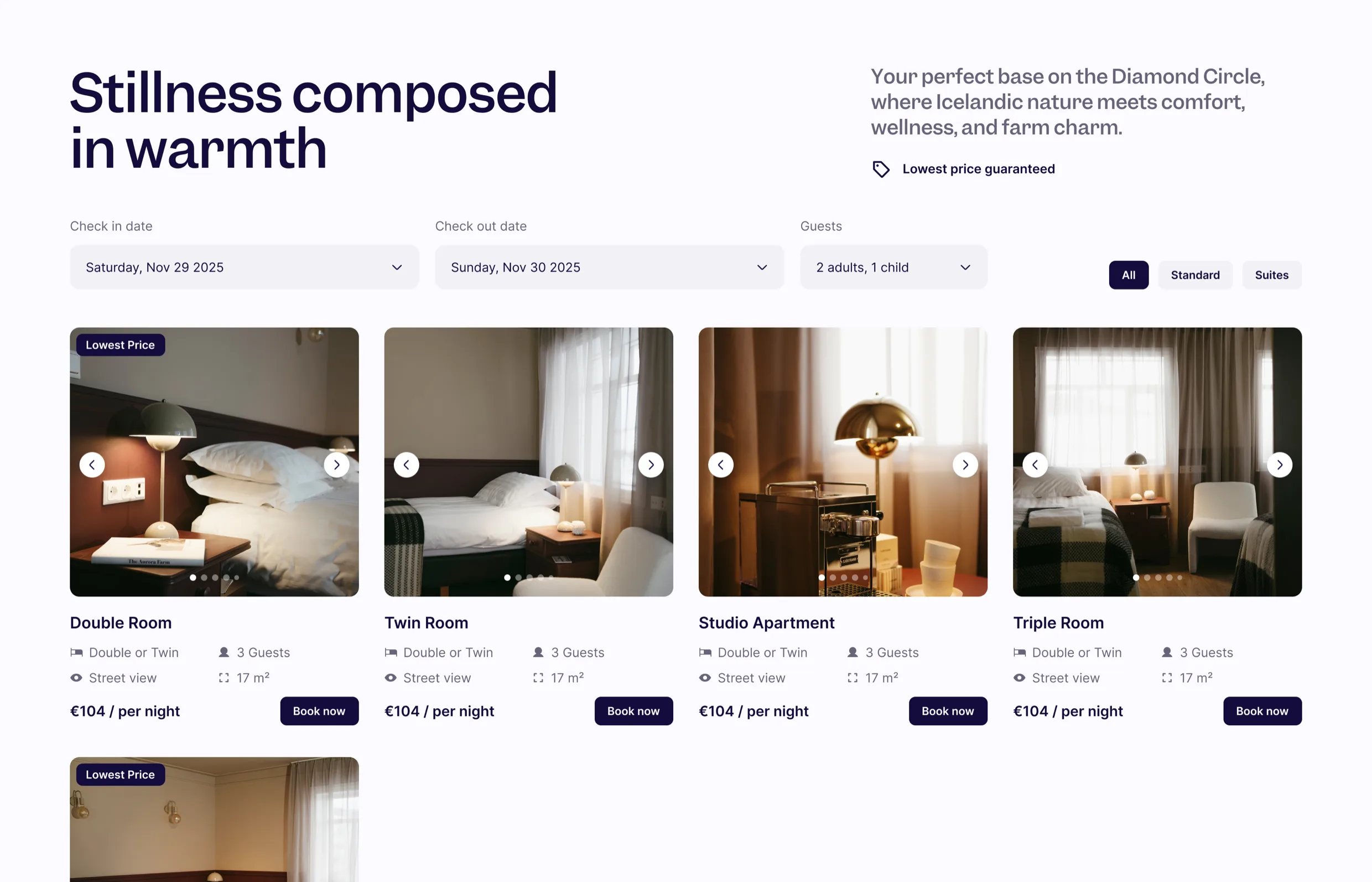 Hitels booking engine showing available room listings