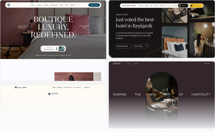 Collage of bespoke hotel websites designed and built by Hitels