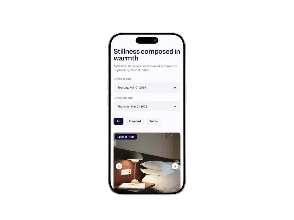 Hitels booking engine shown on mobile